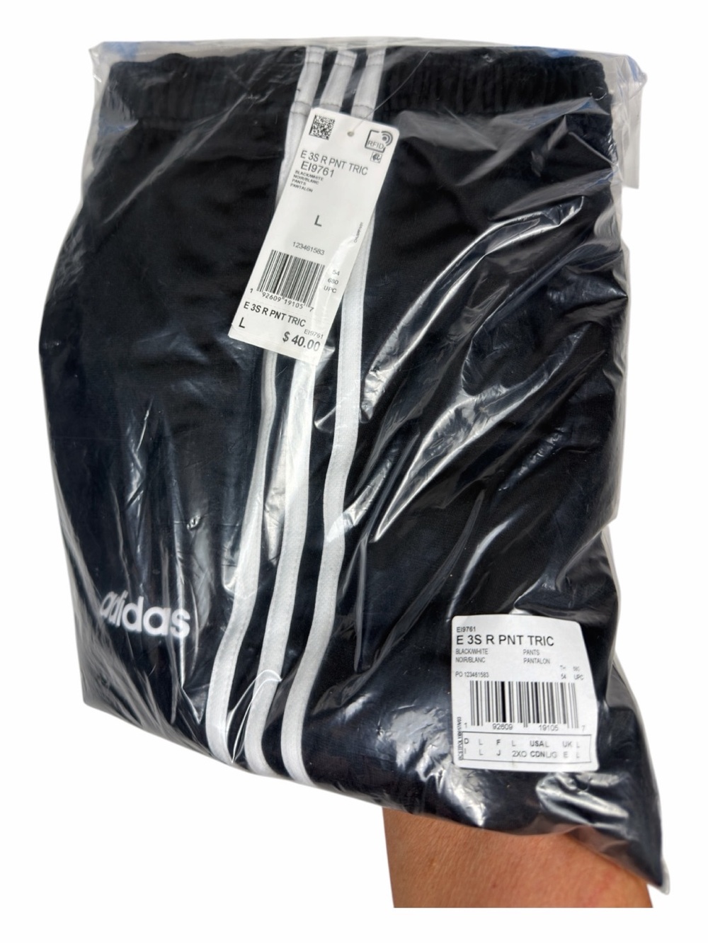 Adidas NWT Men’s Essentials 3 Stripe Running Pants Black W/White Stripe SZ Large - Picture 11 of 16